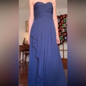 NWT 8 Chiffon Strapless Evening Wedding Guest Dress Gown Formal Marine Navy